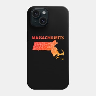 Colorful mandala art map of Massachusetts with text in red and orange Phone Case