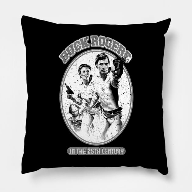 retro buck rogers 40 ago fight outside grayscale Pillow by bikorongae