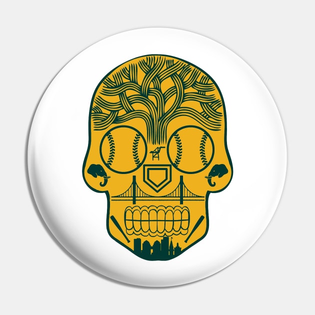 Oakland Baseball Sugar Skull Sticker Pin by StickyHenderson