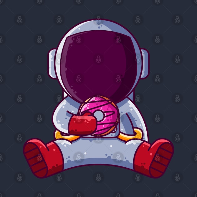 Cute Astronaut Eating Donut Cartoon by Ardhsells