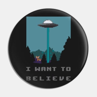 I want to believe - pixelart alien spaceship and cow retro video games Pin