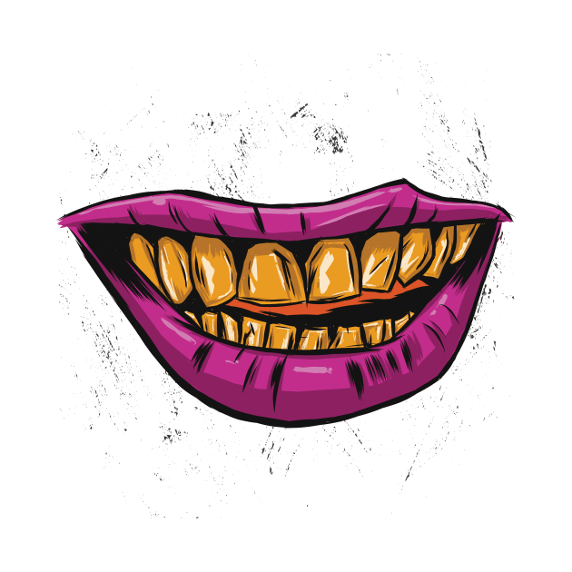 Funny Zombie Mouth Social Distancing Gold Cartoon Teeth Smile by gillys