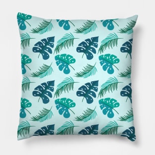 Island Botanical Blue Green Leaves Pillow