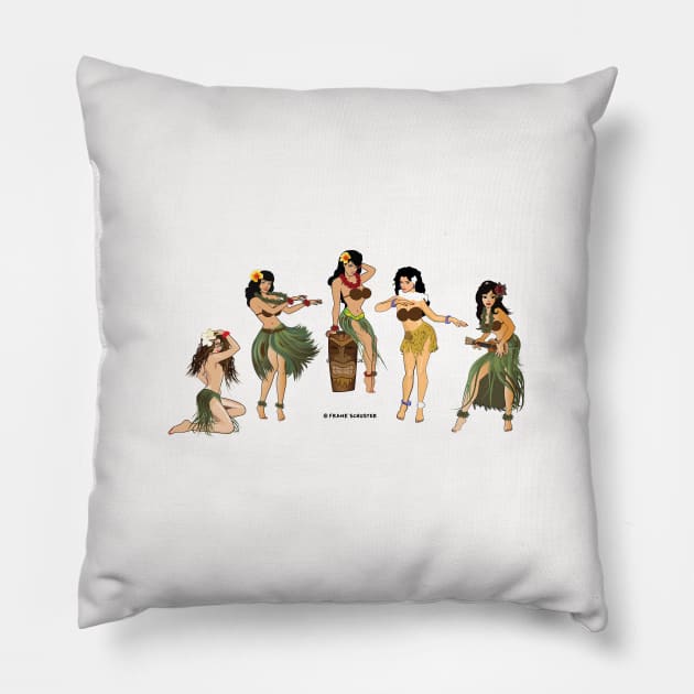 Hula Girls Chilling Dancing the Hula wht Pillow by PauHanaDesign