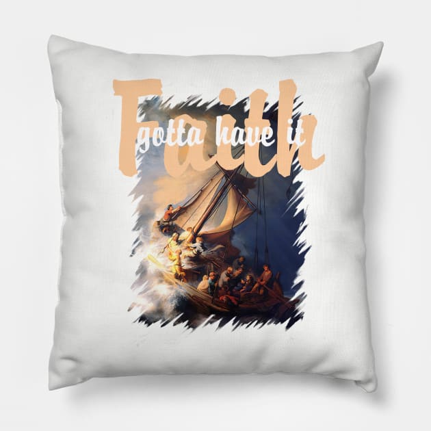 Jesus Calms the Storm Catholic Faith Christian Art Prayer  Rembrant Pillow by hispanicworld