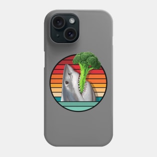 Shark Eating Broccoli in Retro Sunset Phone Case