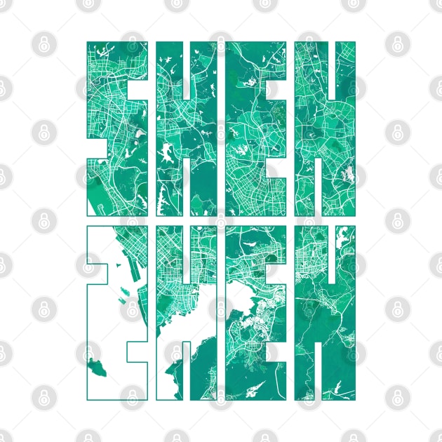 Shenzhen, China City Map Typography - Watercolor by deMAP Studio