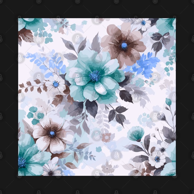 White Sky Blue Spring Flowers by Siha Arts