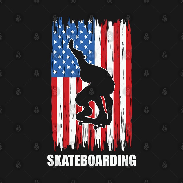 American Flag Skateboarding by  Big Foot Shirt Shop