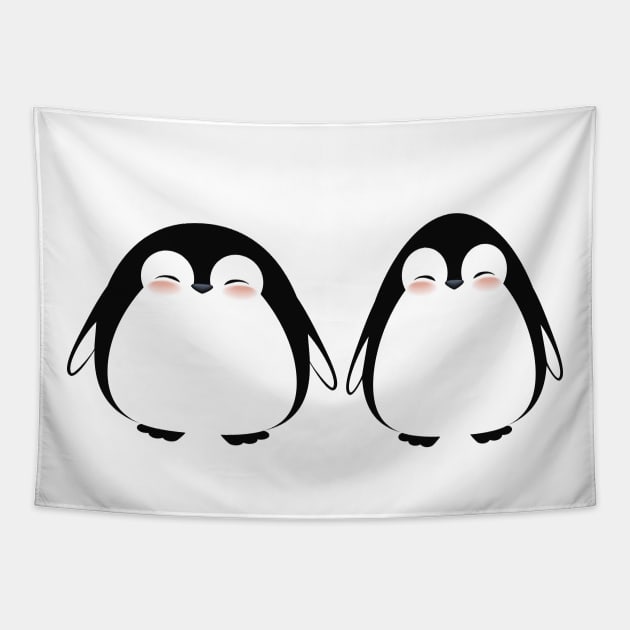 Cute penguins friends couple. Tapestry by CraftCloud