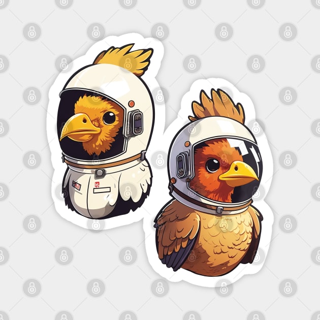 Space Galaxy Chickens - Chicks with Space Helmets Magnet by RailoImage