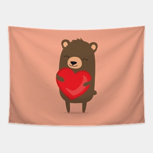 Cute cartoon bear holding heart. Tapestry