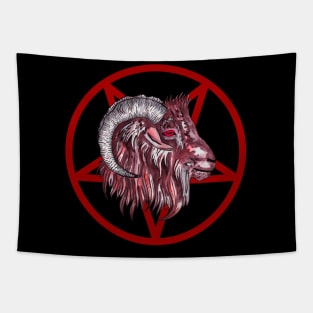 Black goat satanism pentagram Tapestry