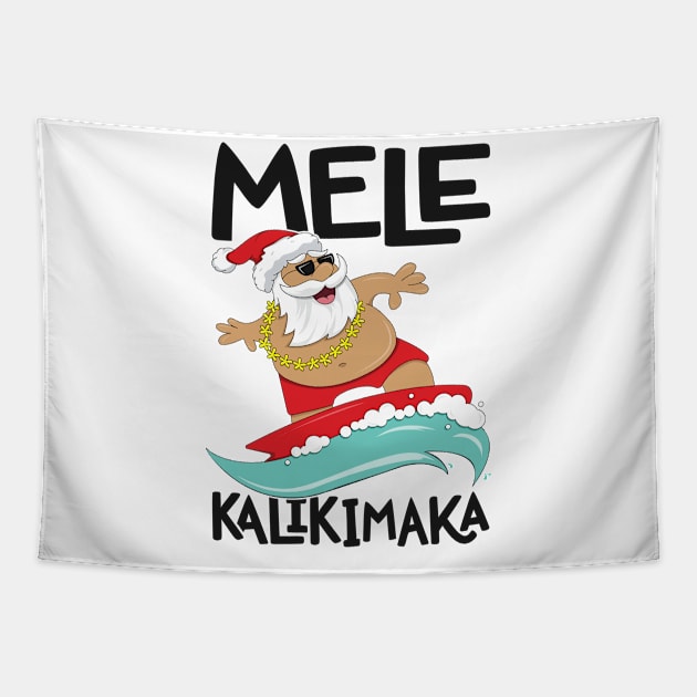 Mele Kalikimaka Hawaiian Christmas Hawaii Surfing Santa Tapestry by 14thFloorApparel