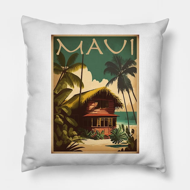 Maui Island Hawaii Vintage Travel Art Poster Pillow by OldTravelArt