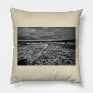 Collywell Bay storm - Monochrome Pillow