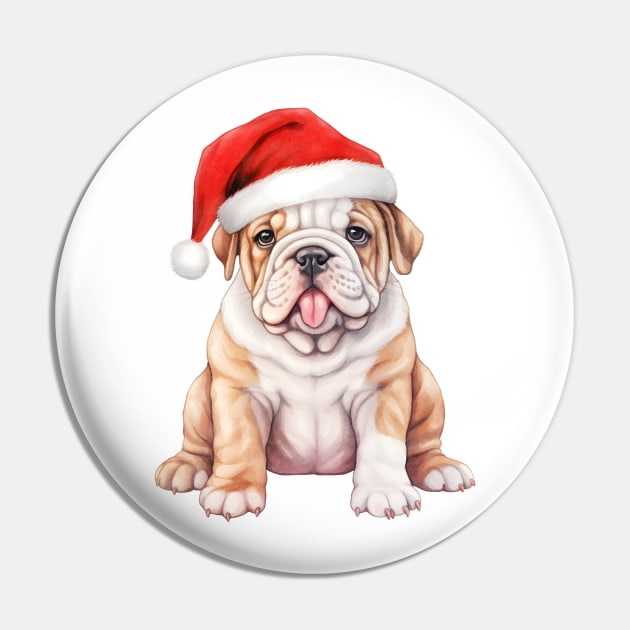 Bulldog in Santa Hat Pin by Chromatic Fusion Studio