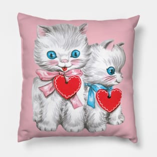 Cute Retro Valentine's Day Kittens with Hearts Pillow