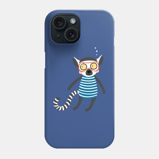 A Lemur Goes Snorkeling Phone Case by CeeGunn