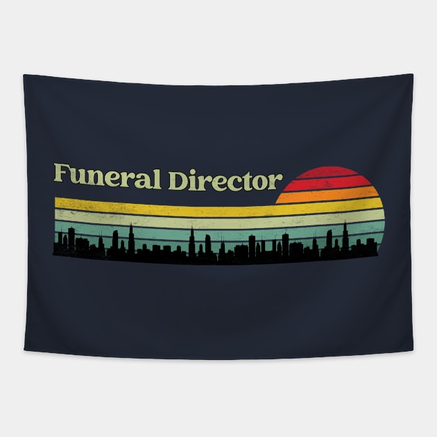 Funeral Director - Retro Sunset & Skyline Design Tapestry by best-vibes-only