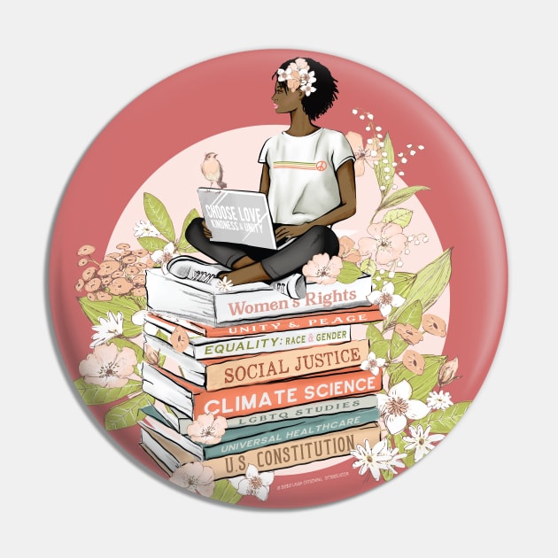 Educated Flower Power Feminism Pin by Jitterfly