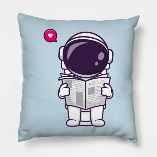 Cute Astronaut Reading Newspaper On Toilet Cartoon Pillow