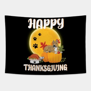 Staffordshire Terrier Seeing Turkey Dish Happy Halloween Thanksgiving Merry Christmas Day Tapestry