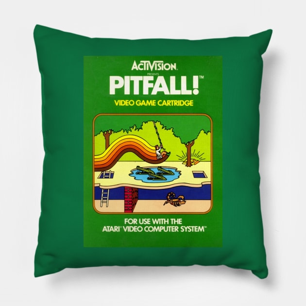 Classic 8-Bit Video Game Box Art - Pitfall! Pillow by Starbase79