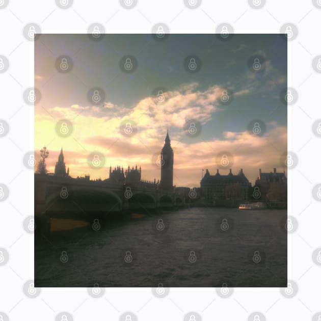 London Big Ben photoreal beautiful city purple pink aesthetic foggy design by BoogieCreates