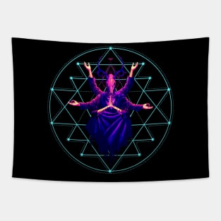 Sacred Geometry Deer Skull Figure Meditating Tapestry