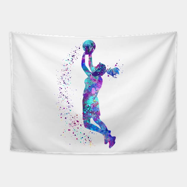 Basketball Girl Player Watercolor Sport Tapestry by LotusGifts