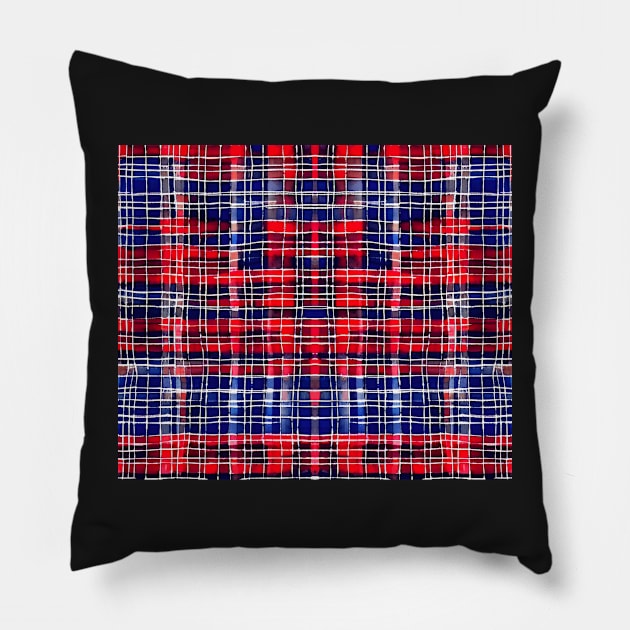 Red White and Blue Aesthetic Tartan Pattern - Patriotic Plaid Quilt 1 Pillow by BubbleMench