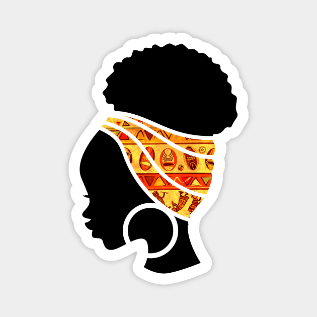 Afro Hair Woman with African Pattern Headwrap Magnet by dukito