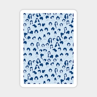 Women pattern in monochrome blue Magnet