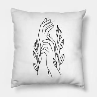Hands holding leaves Pillow
