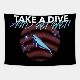 Take A Dive And Get Wet! Funny Narwhal Diving Tapestry