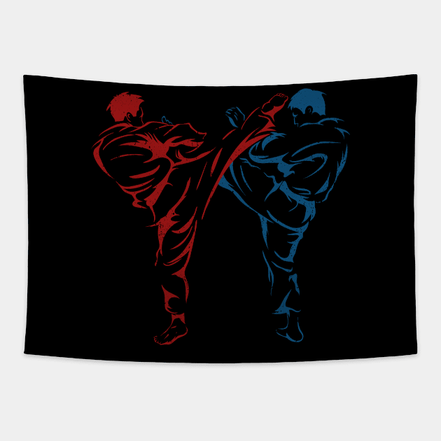 Karate Fighters Black Belt Karate Kick Tapestry by MzumO