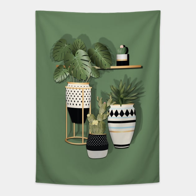 Potted Green Plants Tapestry by Space Sense Design Studio