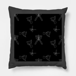 silhouettes, lines, thin, contours, butterflies, flowers, floral, nature, ornament, seamless,  repeat, forest, winter Pillow