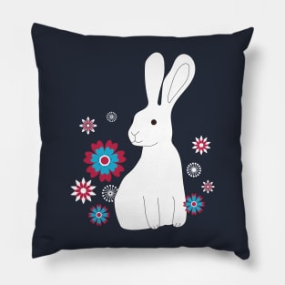 Rabbits with Chinese flowers - Lunar New Year - white on red - by Cecca Designs Pillow