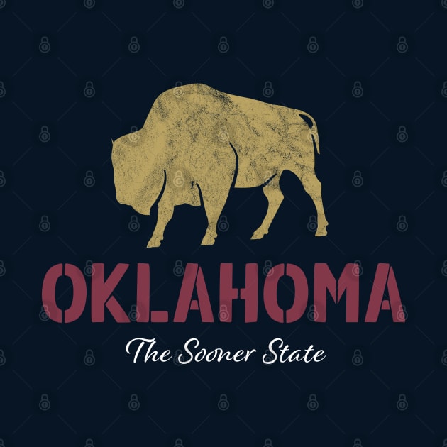 Oklahoma The Sooner State Bison Red Stencil by TGKelly