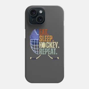 Eat Sleep Hockey Repeat Kids Adult Ice Hockey Retro Vintage Phone Case