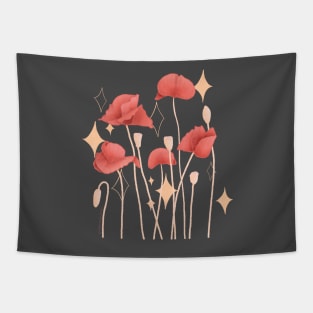 Poppy Bouquet Charcoal Background Tapestry