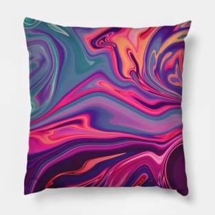 Cool Bright Vivid Trendy Neon Pink Blue Orange Purple Green Abstract Liquid Marble Pattern Pillow