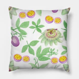 Watercolor Passionfruit and Passionflower Pattern Pillow