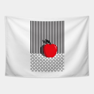 Red Pop Art Apple on black and white stripes and pattern Tapestry