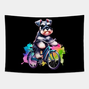 Watercolor Miniature Schnauzer Cycling Tapestry