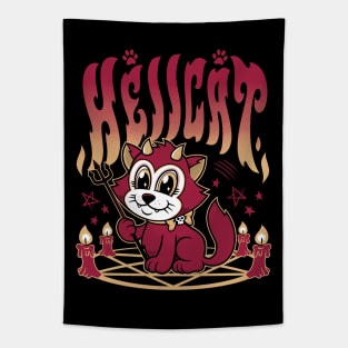 Hellcat - Cartoon Kawaii Devil - Chonky Cat Tapestry