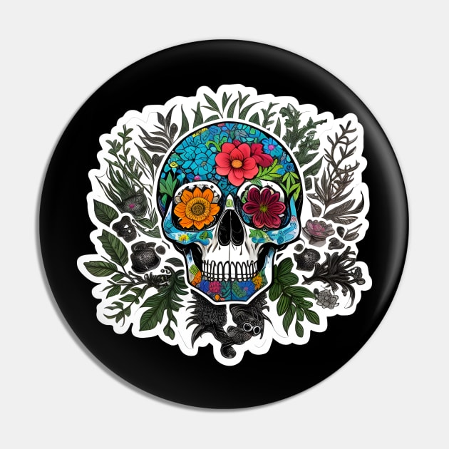 Colourful flowers skull Pin by Spaceboyishere