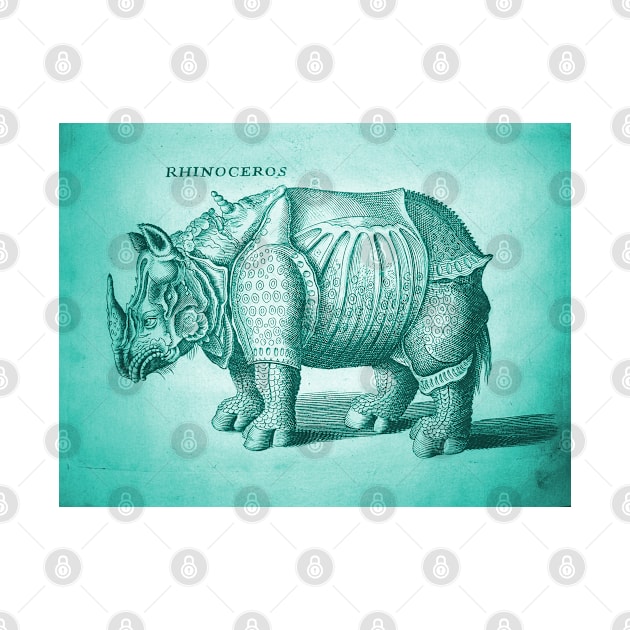 Teal Rhino Antique Engraving by chilangopride